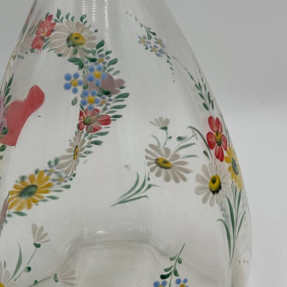 Hand-painted wine bottle, decanter, one liter, red border Stopper vintage chic b - Picture 7 of 13